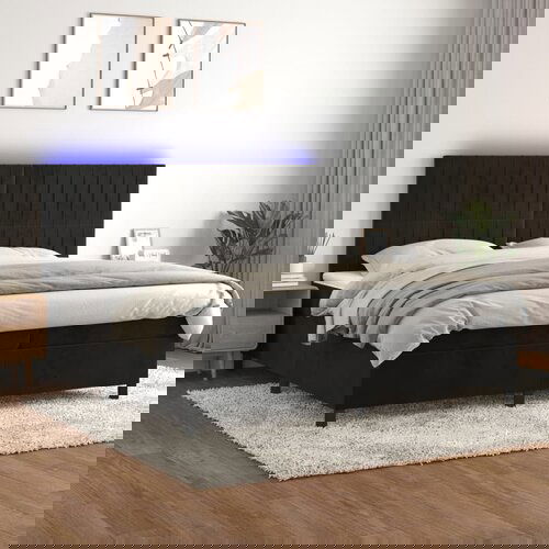 vidaXL Krevet box spring s madracem LED crni 200x200 cm baršun Cijene