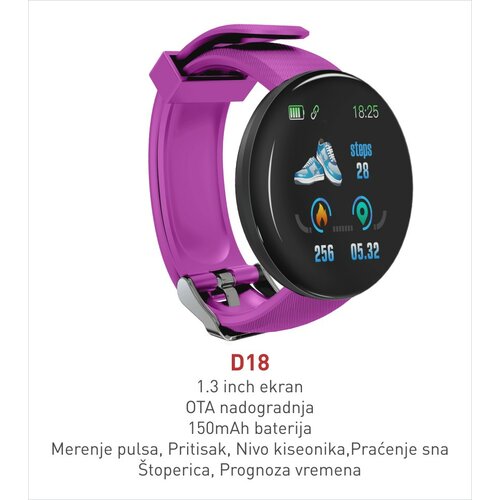 Smart Watch D18 (silikonska narukvica) ljubičasta pametni sat Slike