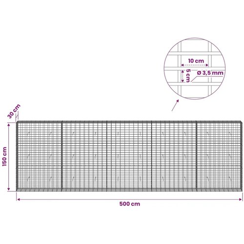  Gabion s žicom debljine 3 5 mm i mrežom 5x10 cm 500x30x150 cm - 30 cm 150 cm 500 cm Slike