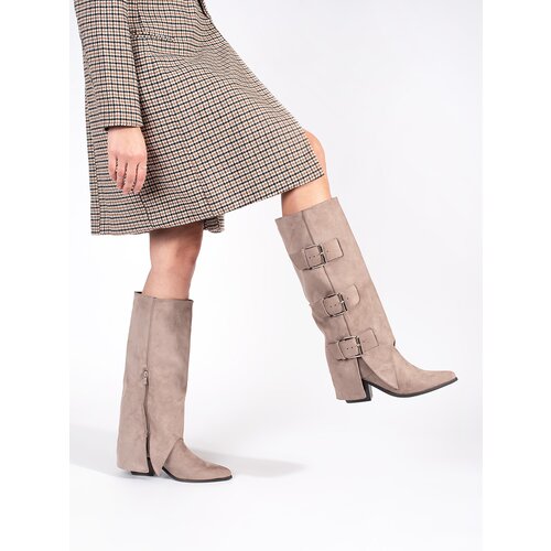 SEASTAR Beige suede women's stiletto boots with buckles Cijene