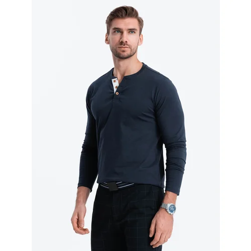 Ombre HENLEY men's neckline longsleeve - navy blue