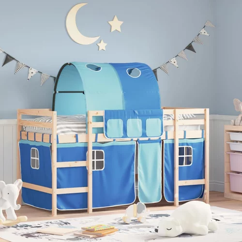 vidaXL Dječji krevet na kat s tunelom plavi 90x190 cm masivna borovina