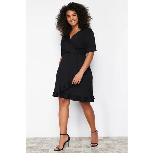 Trendyol Curve Black Double-breasted Flounced Knitted Dress Double-breasted Flounced Mini Knitted Dress