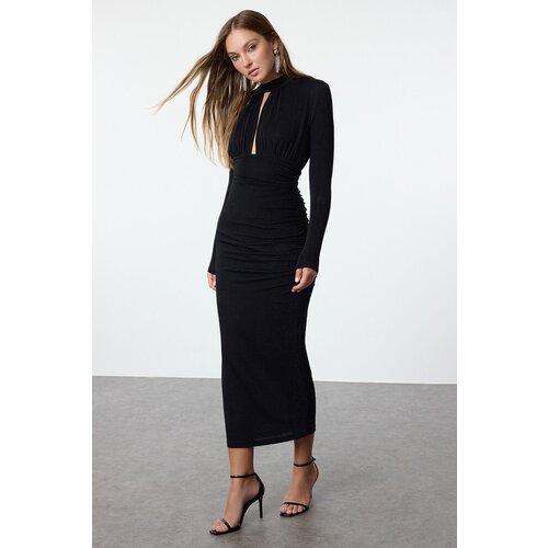 Trendyol Black Body-Sit Decollete Detailed Glittery Woven Elegant Evening Dress Slike