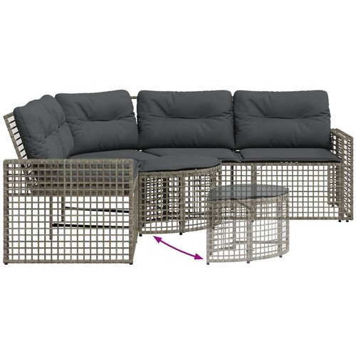 VidaXL Vrtna sofa s jastucima i tabureom za noge sivi u obliku slova L Slike
