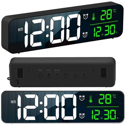 VERK_GROUP Velika LCD USB digitalna budilka s termometrom in ogledalom črna, (20497748) Cene