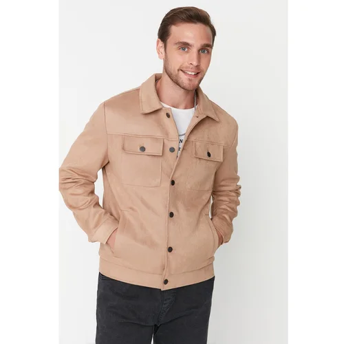 Trendyol Camel Men's Double Pocket Flap Suede Coat