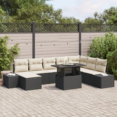 VidaXL Vrtni Sofa Set Set od 9 Crna i krem Ratan i poliester Slike