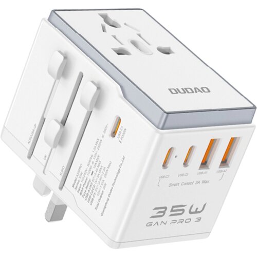 Dudao A35PRO TRAVEL ADAPTER 35W EU UK AUS US JP 3X USB-C 2X USB-A BEL, (21834892) Cene