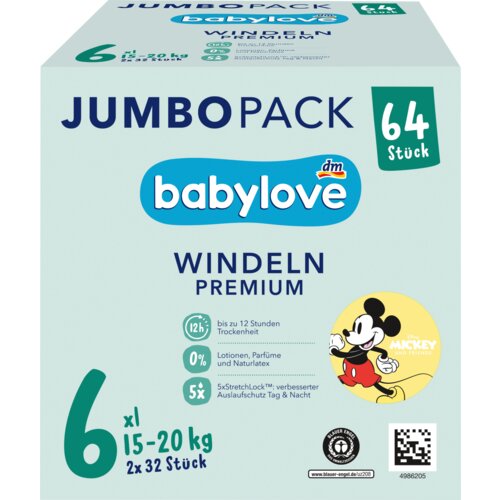 babylove jumbopack premium pelene xl, veličina (15-20kg) 64 kom Slike