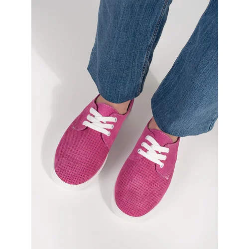 GOODIN Pink openwork sneakers made of natural leather