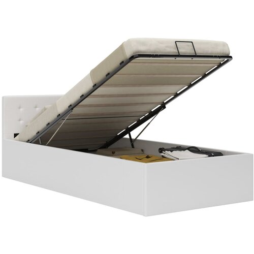 VidaXL Dvižni posteljni okvir belo umetno usnje 90x200 cm Slike
