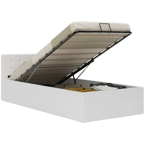 vidaXL Dvižni posteljni okvir belo umetno usnje 90x200 cm