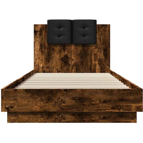  Okvir za krevet s uzglavljem i LED svjetlima boja hrasta Smeđa 100 x 200 cm Slike