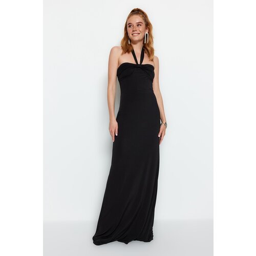 Trendyol Black Fitted Knitted Evening Dress Slike