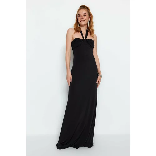 Trendyol Black Fitted Knitted Evening Dress