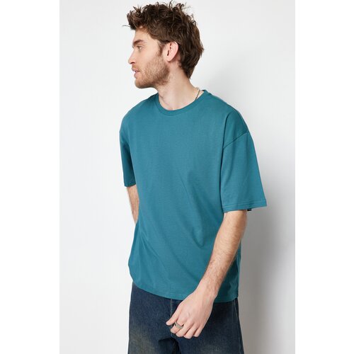 Trendyol Emerald Green Oversize/Wide-Fit Basic 100% Cotton T-Shirt Slike