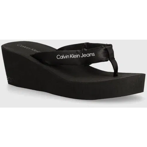 Calvin Klein Jeans Japonke BEACH WEDGE SANDAL PADDED NY ženske, črna barva, YW0YW01397