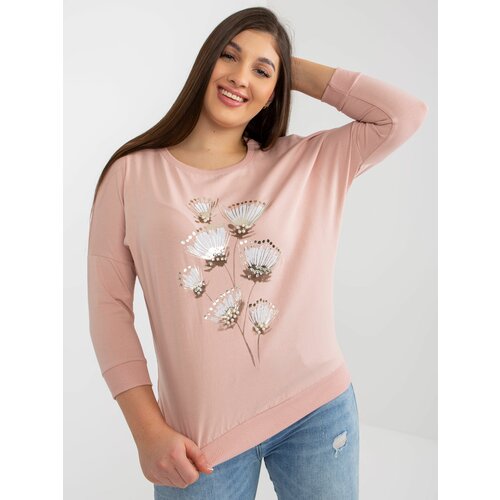 Fashion Hunters Light pink plus size blouse with 3/4 sleeves Slike