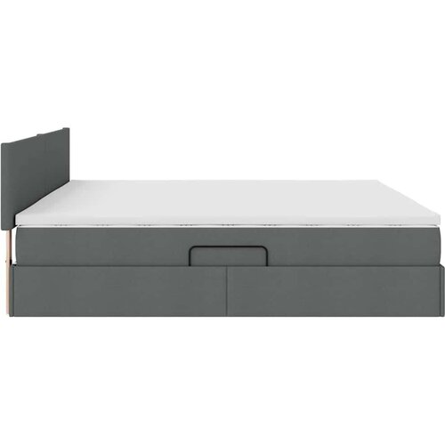  Krevet S LED lampica s pohranom Tamno siva 200 x 200 cm tkanina Slike