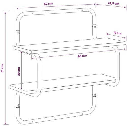  Zidna polica s 2 razine Dimljeni hrast 60 x 24 5 x 61 cm - Dimljeni hrast 60 cm 2 razine Slike