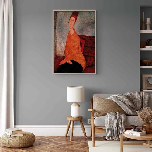  Slika - Amedeo Modigliani &amp;ndash; Jeanne Hebuterne in a Yellow Sweater 40x60 U prirodnom drvenom okviru Slike
