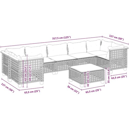  8-dijelni set vrtnih sofa od poliratana s jastucima bež 63.5 x 63.5 x 62 cm Slike