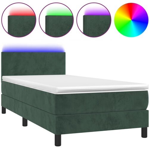 VidaXL Box spring postelja z vzmetnico LED tem. zelena 80x200 cm žamet, (20726993) Slike