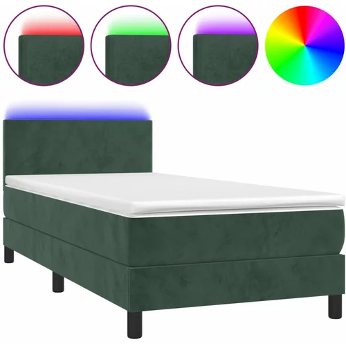vidaXL Box spring postelja z vzmetnico LED tem. zelena 80x200 cm žamet, (20726993)