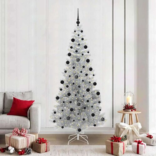vidaXL Božično drevo med 300 LED z stojalom srebrna 210 cm PET Cene