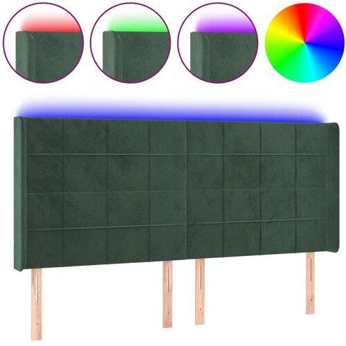 Maison Chic LED Posteljno vzglavje - Vzglavna omarica - Nočna omarica temno zeleno 203x16x118/128 cm žamet, (21712537) Slike