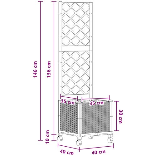  Vrtni saksija s re&amp;scaron;etkom i kotačima Bijela 40 x 40 x 146 cm PP Slike