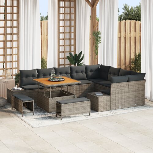 vidaXL 12-delni vrtni sofa set z blazinami siva poli ratan akacija Cene