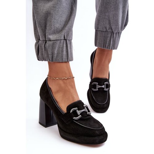 Laura Messi Leather Pumps On Massive Heel 2706 Black Cene