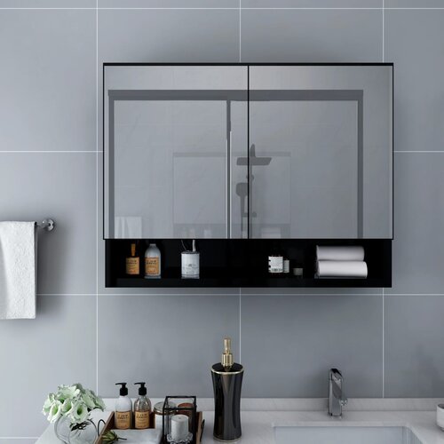  LED kupaonski ormarić s ogledalom crni 80 x 15 x 60 cm MDF Cene