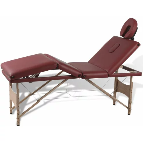 vidaXL Rdeča zložljiva masažna miza s 4 območji in lesenim okvirjem
