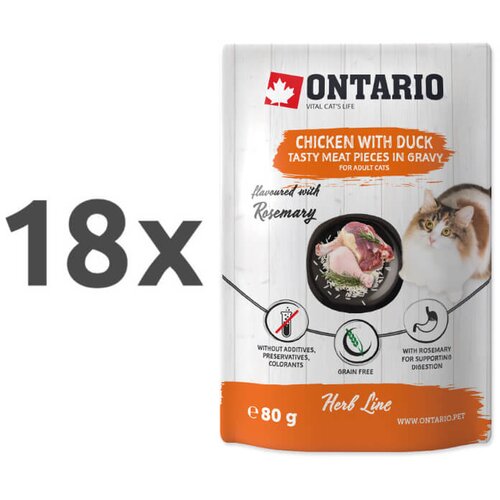 Ontario Cat Herb Line vrečka - pi&scaron;čanec in raca - 80 g 18 x 80 g Cene