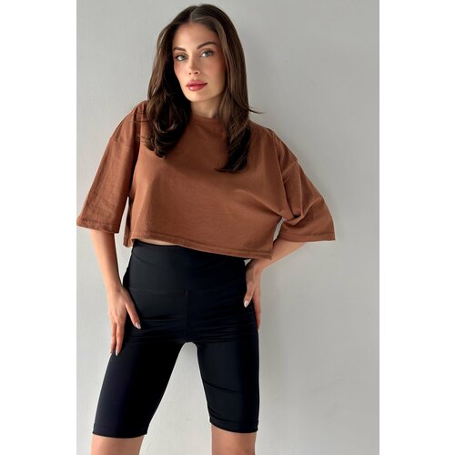 MODAGEN Women's Oversize Brown Crop Tshirt Cene