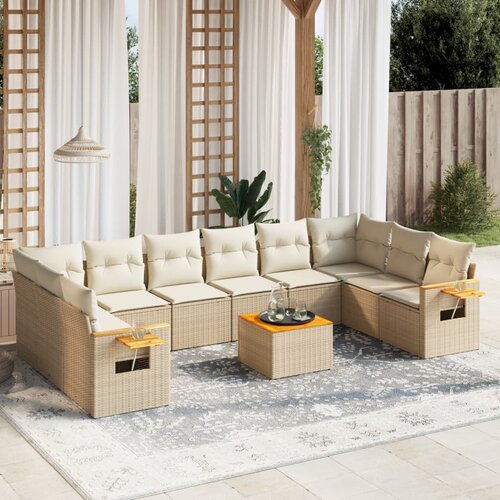 vidaXL 11-dijelni set vrtnih sofa od poliratana s jastucima bež Cijene
