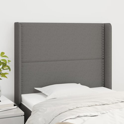 VidaXL Uzglavlje s u&amp;scaron;ima tamnosivi 93x16x118/128 cm od tkanine Slike
