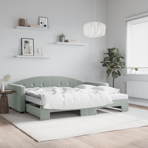 VidaXL Izvlečna dnevna postelja z vzmetnico sv. siva 90x200 cm blago Slike