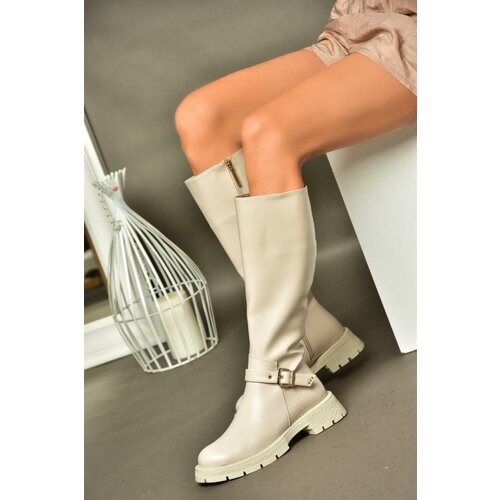 Fox Shoes R518096809 Women's Beige Zipper Low Heeled Boots Slike