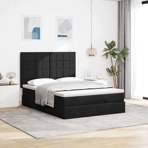 vidaXL Otomanski posteljni okvir z vzmetnico črn 140x200 cm blago Cene