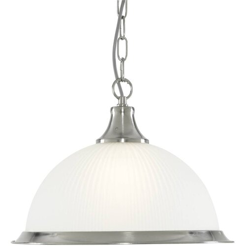 Searchlight American Diner 1 viseča svetilka s kupolo, satenasto srebrna, rebrasto steklo z vzorcem kisline, E27, (22100875) Cene
