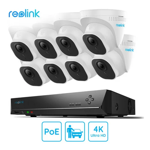 Reolink RLK16-800D8-A varnostni komplet, 1x NVR snemalna enota (4TB) + 8x IP kamera D800, zaznavanje gibanja / oseb / vozil, 4K Ultra HD, IR LED luči, snemanje zvoka, aplikacija, IP66 vodoodpornost