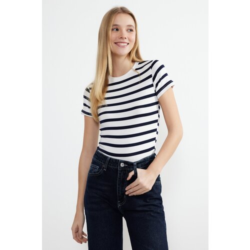 Trendyol Navy Blue Striped Viscose/Soft Fabric Stretchy Knitted Blouse Slike