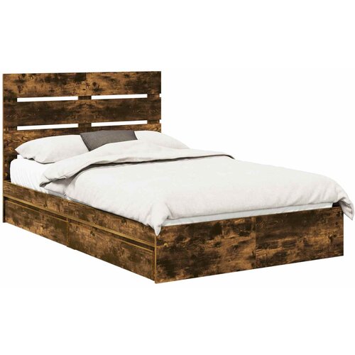  Krevet s od storage s ladicama Dimljeni hrast 135 x 190 cm Smeđa 196 x 138 x 100 cm Slike