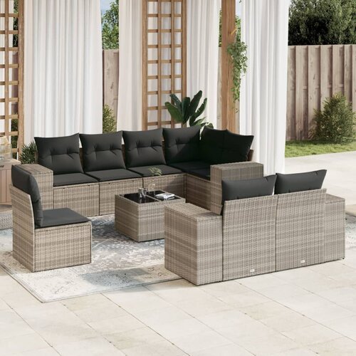 vidaXL 9-dijelni set vrtnih sofa od poliratana s jastucima svjetlosivi Cijene