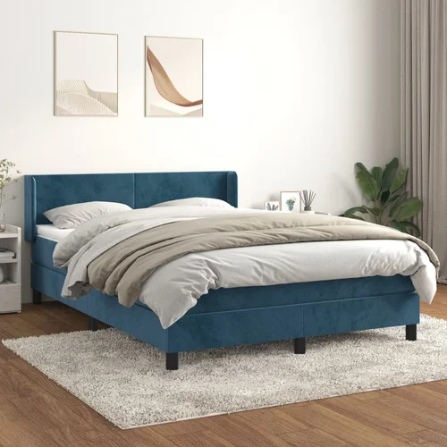 vidaXL Box spring postelja z vzmetnico temno modra 140x200 cm žamet