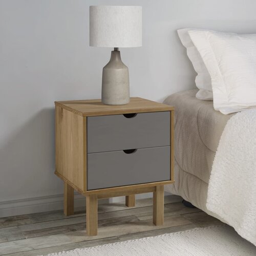 The Living Store Nočna omarica OTTA rjava in siva 45x39x57 cm trdna borovina - Nočna Omarica, (21432877) Slike
